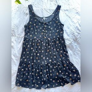 90’s babydoll style Rayon black Floral Button-Front Tiered Dress Medium